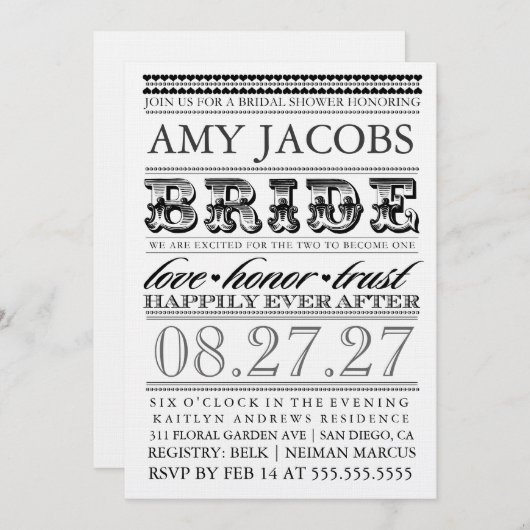 その後ずっと幸福にGCのヴィンテージのブライダルシャワー 招待状 (正面/裏面)