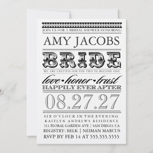 その後ずっと幸福にGCのヴィンテージのブライダルシャワー 招待状 (正面)