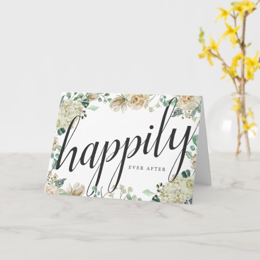 その後ずっと結婚するクリーム色の水彩画の花柄幸福に カード (黄色い花)