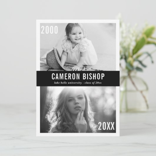 その後と今の写真卒業パーティー招待状 招待状 (スタンド正面)