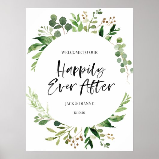 その後も結婚幸せなグリーンの歓迎サイン ポスター (正面)