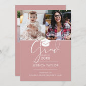 その後ピンクと今3枚の写真卒業の発表 招待状 (正面/裏面)