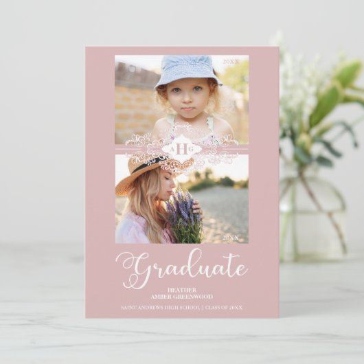 その後、ピンクのレースが華やかな大学院写真に 招待状 (スタンド正面)