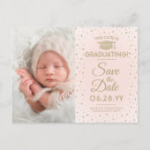 その後&今の写真の卒業は日付を保存ピンク 案内ポストカード (正面)