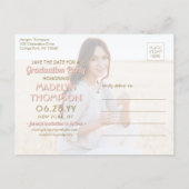 その後&今の写真の卒業は日付を保存ピンク 案内ポストカード (裏面)