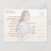 その後&今の写真の卒業は日付を保存ピンク 案内ポストカード (裏面)