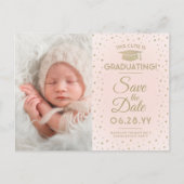 その後&今の写真の卒業は日付を保存ピンク 案内ポストカード (正面)