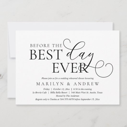 その日最高の前にのリハ結婚ーサルディナー 招待状 (正面)
