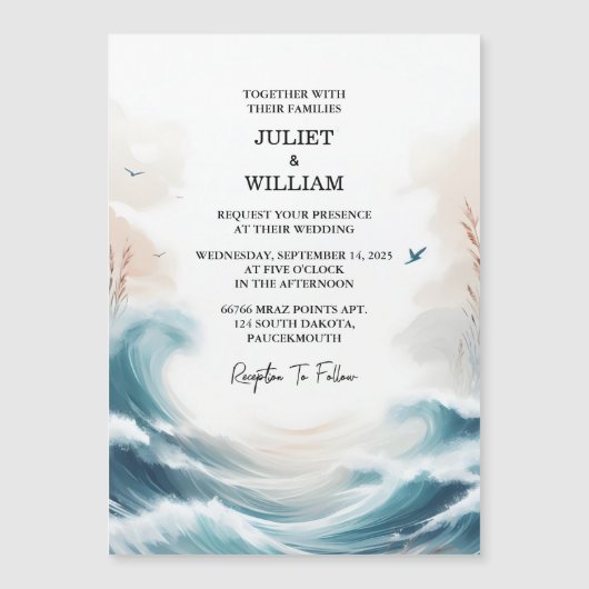 その春夏海ビーチ先結婚式 マグネット招待状 (正面)