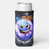 その時に一つの惑星を探索する。ロケットに乗った少年 スリム缶クーラー (Seltzer裏面)