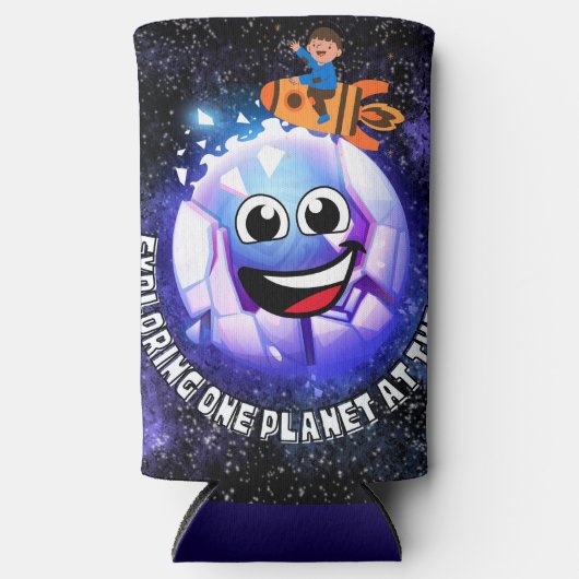 その時に一つの惑星を探索する。ロケットに乗った少年 スリム缶クーラー (正面)