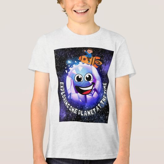 その時に一つの惑星を探索する。ロケットに乗った少年 トライブレンドＴシャツ (正面)