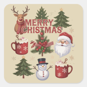 その時節はクリスマスツリーサンタコーヒー Xmas スクエアシール