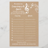 その曲に名前を付けるブライダルシャワー英語ゲスペインのーム (裏面)