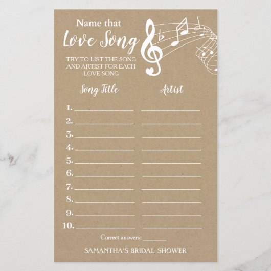 その曲に名前を付けるブライダルシャワー英語ゲスペインのーム (正面)