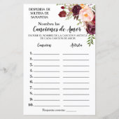 その曲に名前を付けるブライダルシャワー英語ゲスペインのーム (裏面)