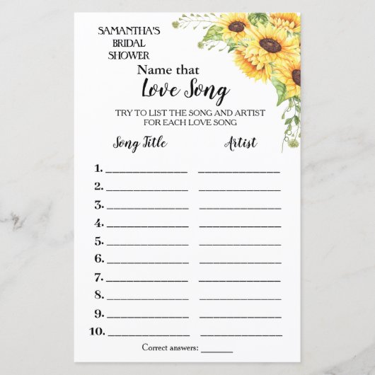 その曲に名前を付けるブライダルシャワー英語ゲスペインのーム (正面)