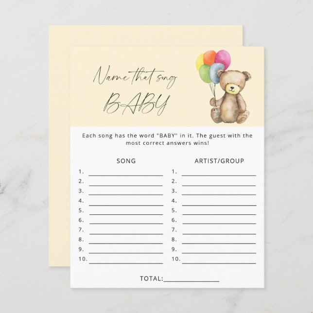 その曲の赤ちゃんシャワーのゲームの名前 – Bear (正面/裏面)