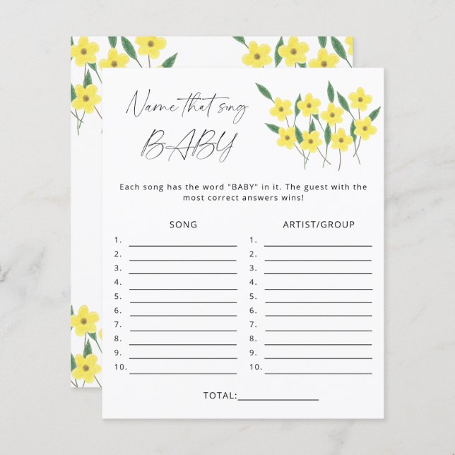 その歌の赤ちゃんシャワーのゲームの名前Wildflowers (正面/裏面)