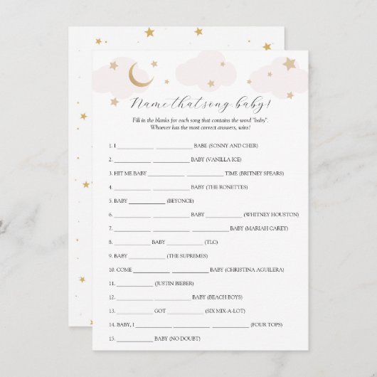 その歌の赤ちゃんシャワーのゲームカードの月の名前の上 招待状 (正面/裏面)