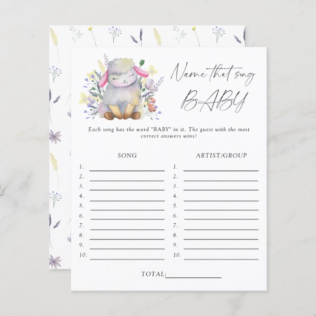 その歌の赤ちゃんシャワーゲームの名前 – 子羊 (正面/裏面)