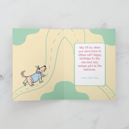 その犬のライフグリーンイエロー誕生日写真 カード (内部)