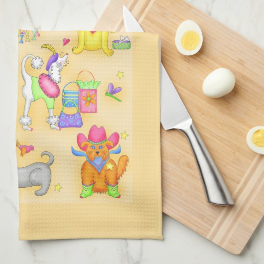 その犬の生活ウィムシーなおもしろい犬黄色 キッチンタオル (四つ折り)