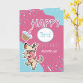 その犬ライフピンクブルー誕生日写真 カード (黄色い花)