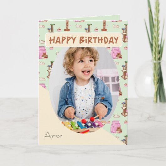 その猫ライフ猫パターン写真名誕生日カード カード (正面)