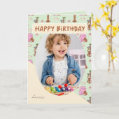 その猫ライフ猫パターン写真名誕生日カード カード (黄色い花)