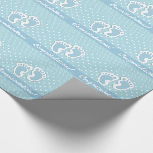 その男の子かわいいベビー足水玉模様オンパステルブルー ラッピングペーパー (角)