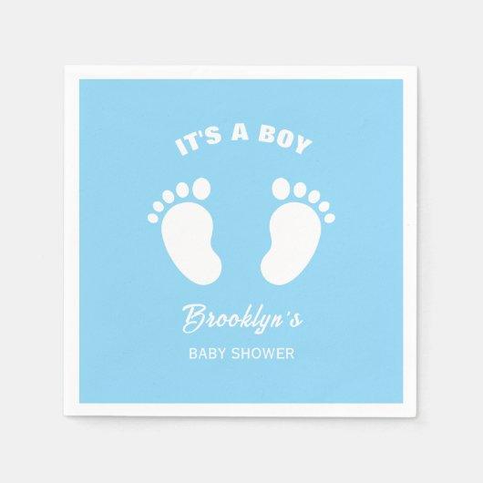 その男の子のおもしろいトレンディー赤ちゃんシャワーブルーホワイト足 スタンダードカクテルナプキン (正面)