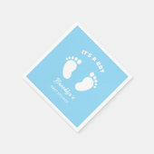 その男の子のおもしろいトレンディー赤ちゃんシャワーブルーホワイト足 スタンダードカクテルナプキン (角)