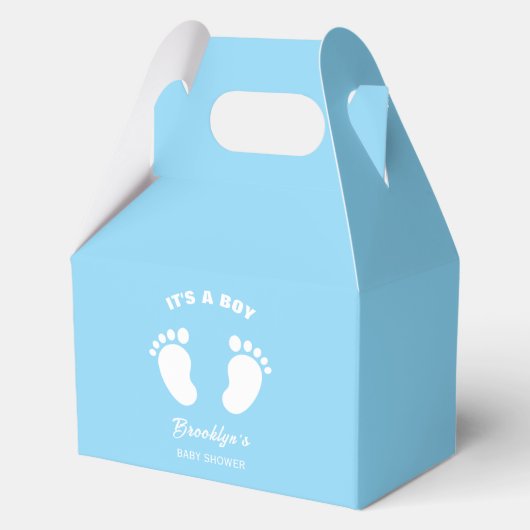 その男の子のおもしろいトレンディー赤ちゃんシャワーブルーホワイト足 フェイバーボックス (正面)