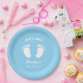 その男の子のおもしろいトレンディー赤ちゃんシャワーブルーホワイト足 ペーパープレート (パーティー)