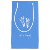その男の子のかわいく青く生まれたばかりのな男の赤ちゃんの足跡 スモールペーパーバッグ (正面)