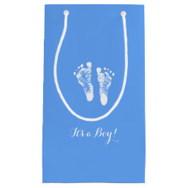 その男の子のかわいく青く生まれたばかりのな男の赤ちゃんの足跡 スモールペーパーバッグ