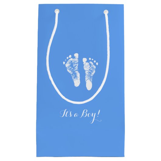 その男の子のかわいく青く生まれたばかりのな男の赤ちゃんの足跡 スモールペーパーバッグ (正面)