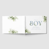 その男の子のほこりっぽい青い緑の手紙の赤ちゃんシャワー ゲストブック (全面)