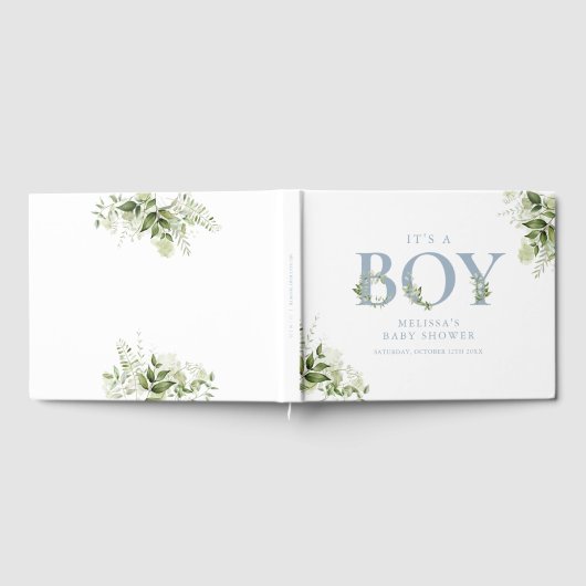 その男の子のほこりっぽい青い緑の手紙の赤ちゃんシャワー ゲストブック (全面)