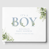 その男の子のほこりっぽい青い緑の手紙の赤ちゃんシャワー ゲストブック (正面)