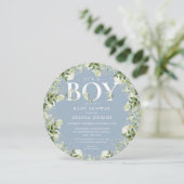 その男の子のほこりっぽい青い緑の手紙の赤ちゃんシャワー 招待状 (スタンド正面)