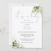 その男の子のほこりっぽい青い緑の赤ちゃんシャワー 招待状 (正面)