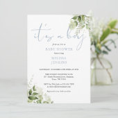 その男の子のほこりっぽい青い緑の赤ちゃんシャワー 招待状 (スタンド正面)