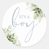 その男の子のほこりっぽい青い緑の赤ん坊のシャワーの好意 ラウンドシール (正面)