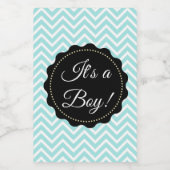 その男の子のティール(緑がかった色)赤ちゃんシャワーガラス石工の瓶ラベル フードラベル (シングルラベル)