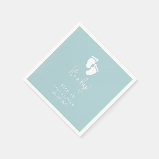 その男の子のベビー足ブルーボーイベビーシャワー スタンダードカクテルナプキン (角)