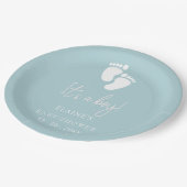 その男の子のベビー足ブルーボーイベビーシャワー ペーパープレート (アングル)