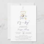 その男の子の月と星のベビー子供部屋シャワー 招待状 (正面)