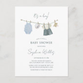 その男の子の服シンプル水色ベビーシャワーポー ポストカード (正面)